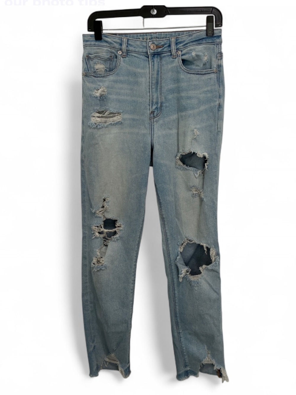 American Eagle Highest Rise Light Blue Distressed Mom Jeans